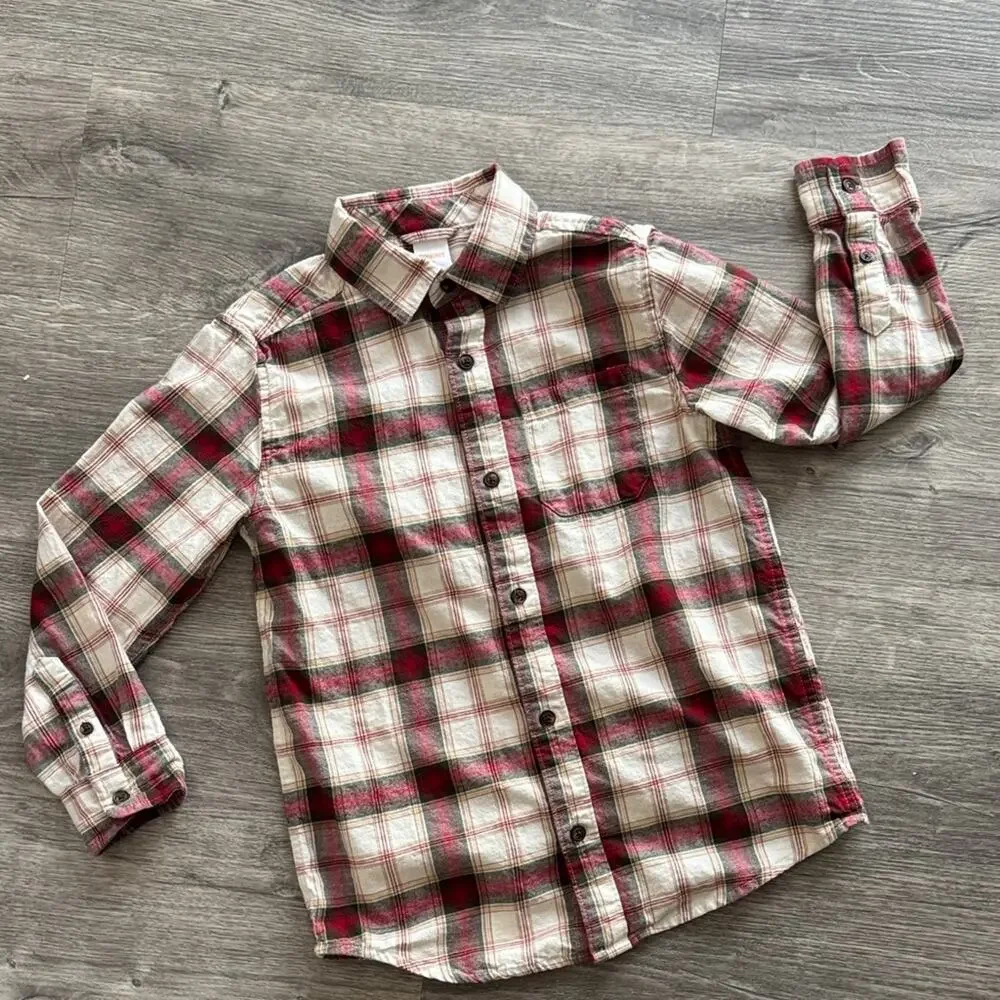 Gymboree Red and Cream Plaid Button-Down Shirt